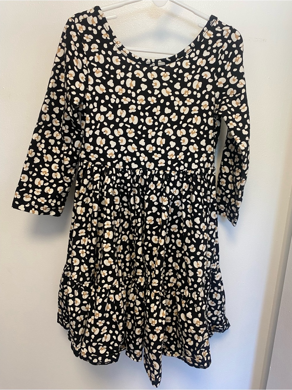 Janie and Jack Girls’ Black and Cream Floral / Animal Print Dress, Size 6